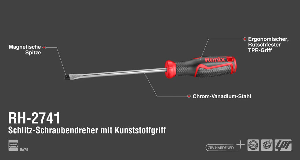 Ronix Kreuzschlitz-Schraubendreher mit PP+TPR-Griff, 3 * 100 mm (2-farbig)