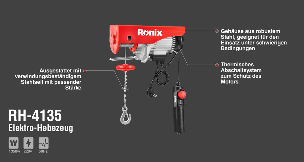 Ronix Elektro-Hebezeug 18 m - 800 kg Tragkraft