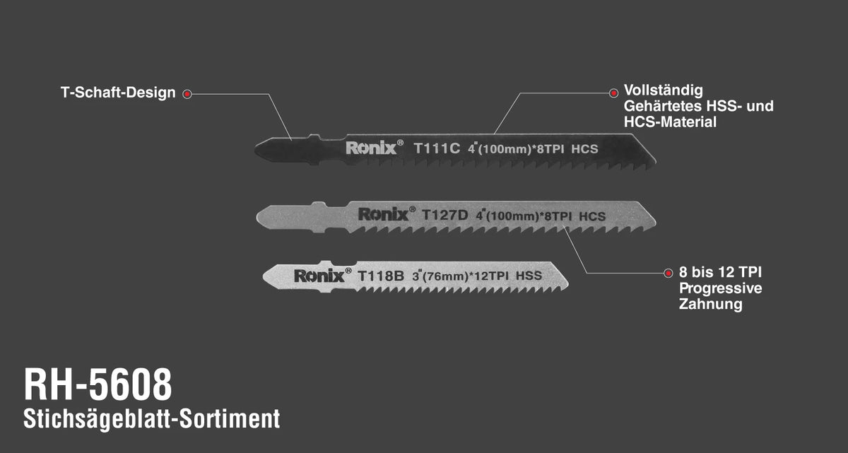 Ronix Stichsägeblatt-Sortiment (5-teilig) T-Schaft gemischt