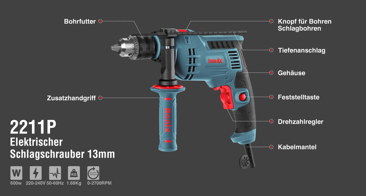 Ronix Elektrischer Schlagschrauber 600 W - 13 mm - 2700 U/min
