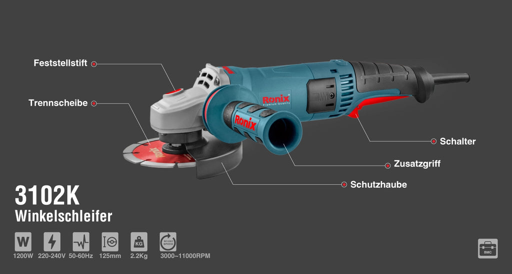 Ronix Winkelschleifer-Set 1200 W – 125 mm