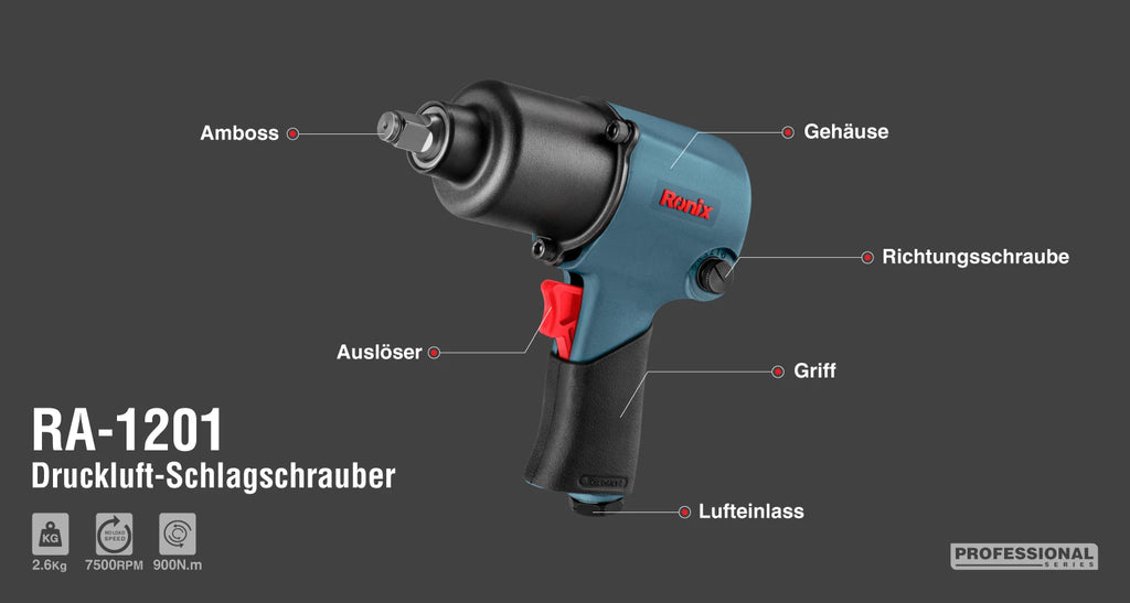 Ronix Druckluft-Schlagschrauber 1/2" Antrieb, 900 Nm Drehmoment