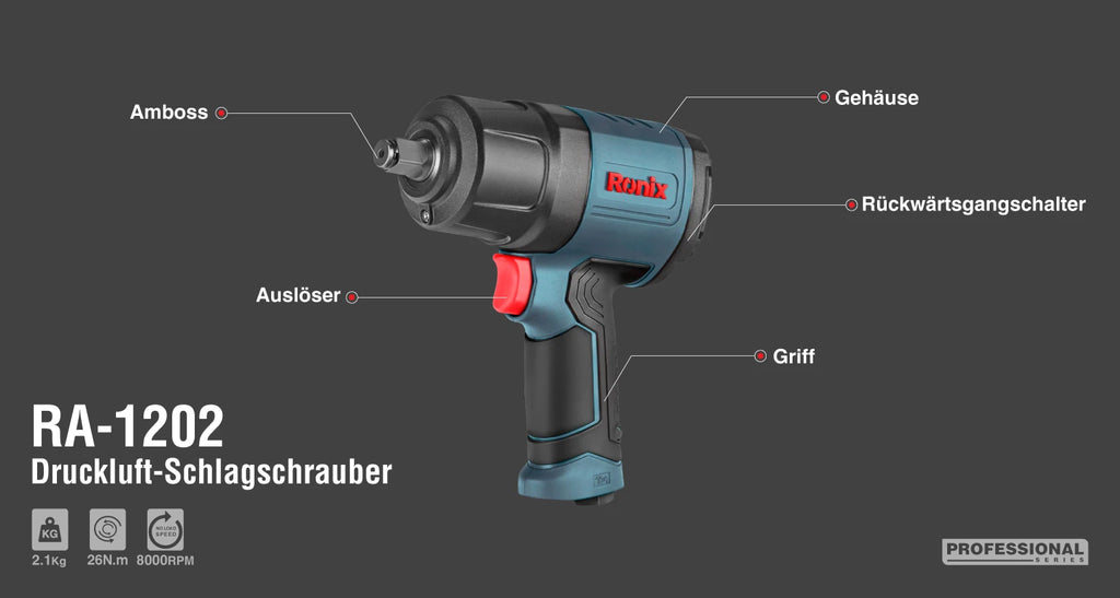 Ronix Druckluft-Schlagschrauber 1/2" Antrieb, 1150 Nm Drehmoment