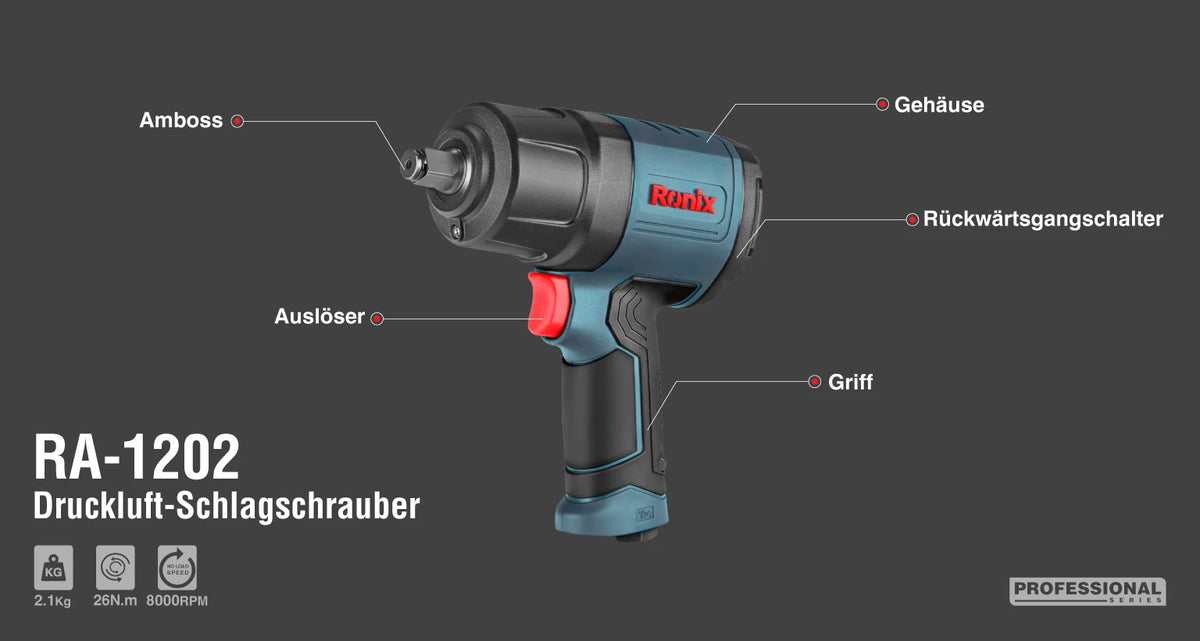 Ronix Druckluft-Schlagschrauber 1/2" Antrieb, 1150 Nm Drehmoment