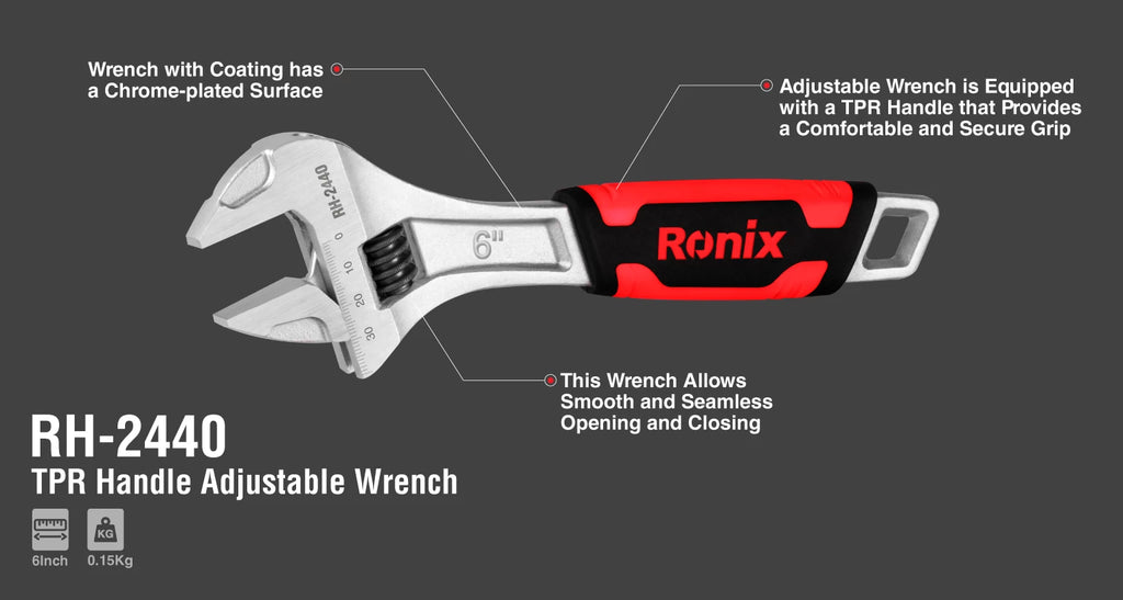 Ronix Verstellbarer Schraubenschlüssel mit TPR-Griff 6 Zoll