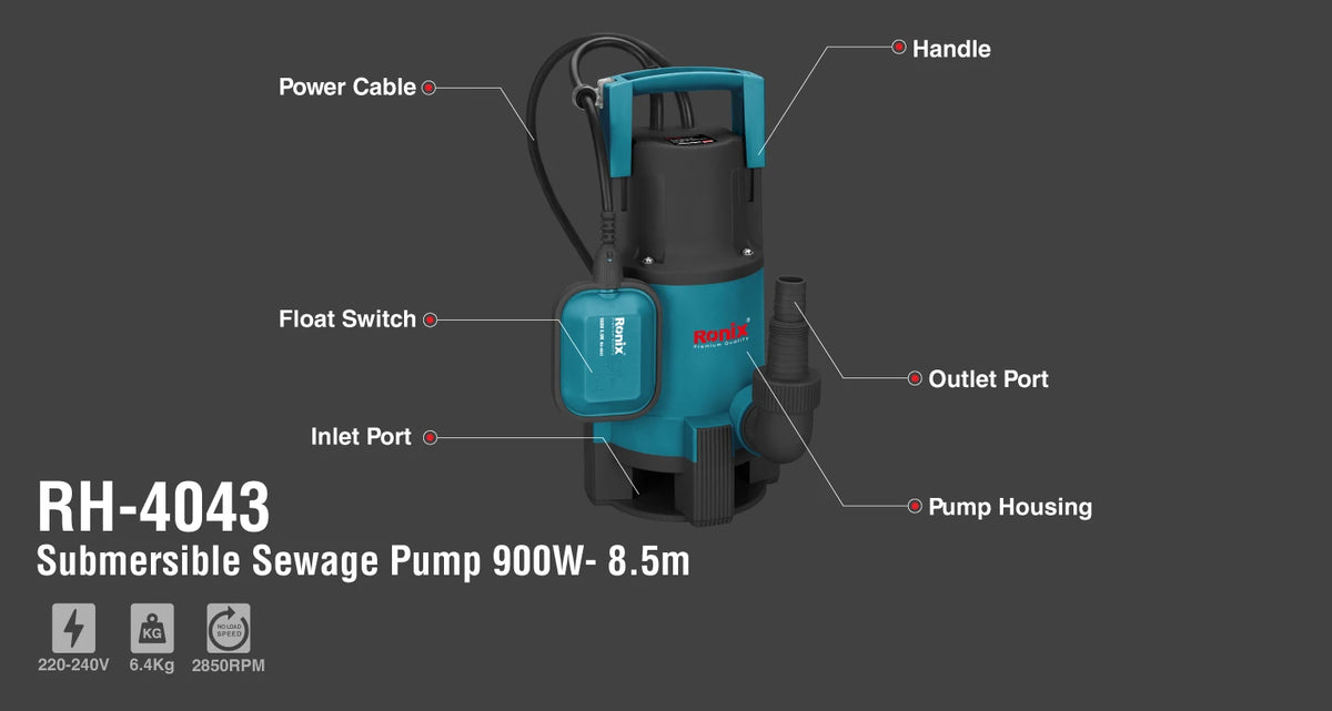Ronix Abwasser Tauchpumpe 900w-8.5m