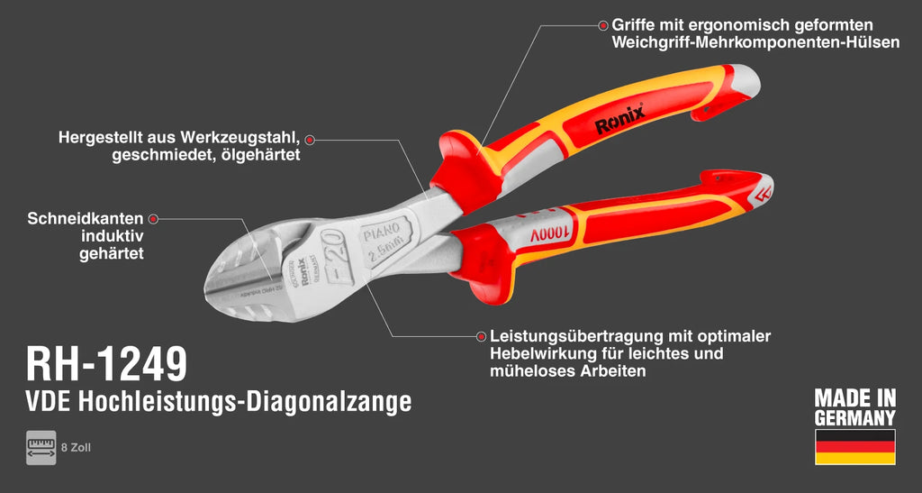 Ronix VDE-Hochleistungs-Diagonalzange 8 Zoll