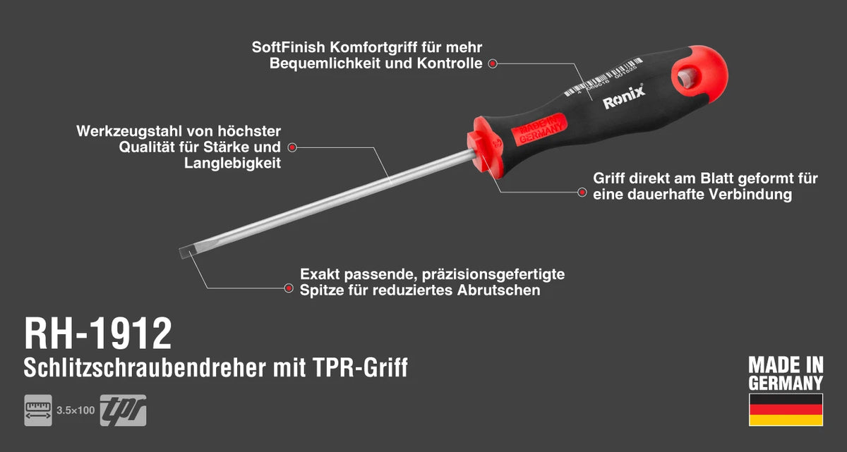 Ronix 3 teiliges Schraubendreher Set mit TPR Griff