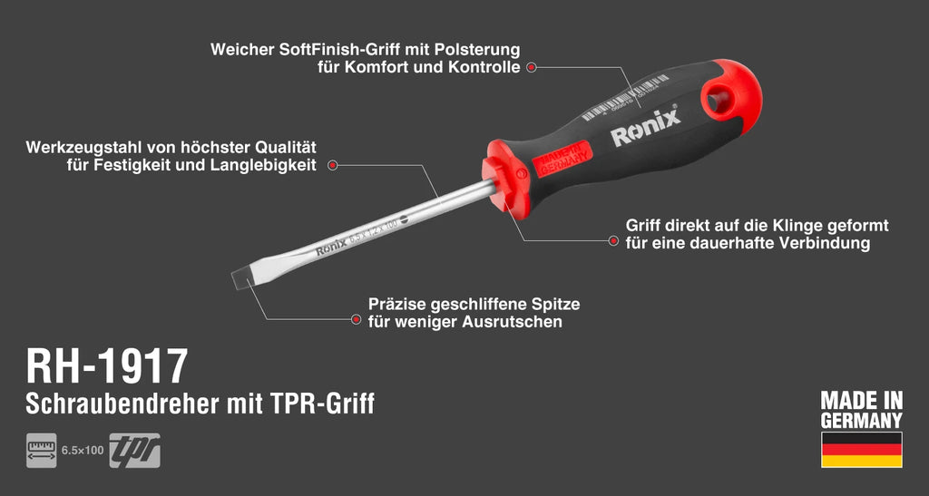 Ronix Schlitzschraubendreher mit TPR-Griff, 6,5 * 100 mm