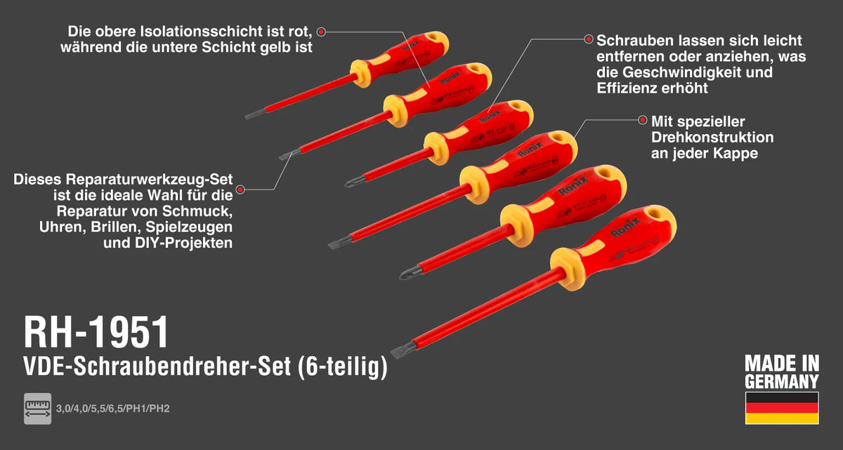 Ronix 6 teiliges VDE Schraubendreher Set