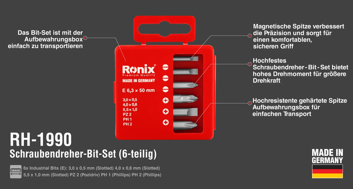 Ronix 6 teiliges Schraubendreher Bit Set Made in Germany
