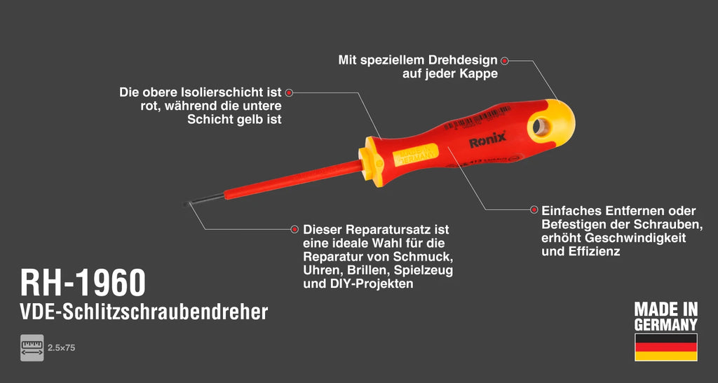 Ronix VDE Schlitz Schraubendreher 2 5 75 Made in Germany