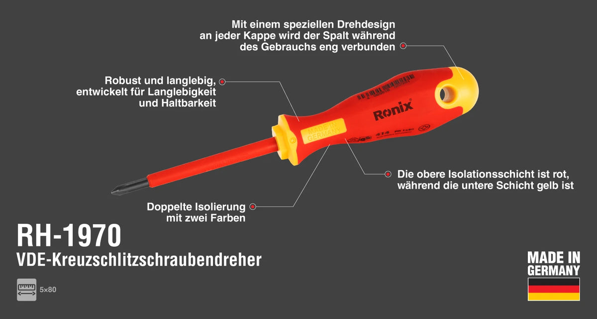 Ronix VDE Kreuzschlitz Schraubendreher 5 80 Made in Germany