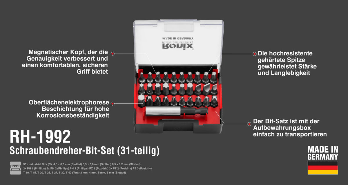 Ronix 31 teiliges Schraubendreher Bit Set