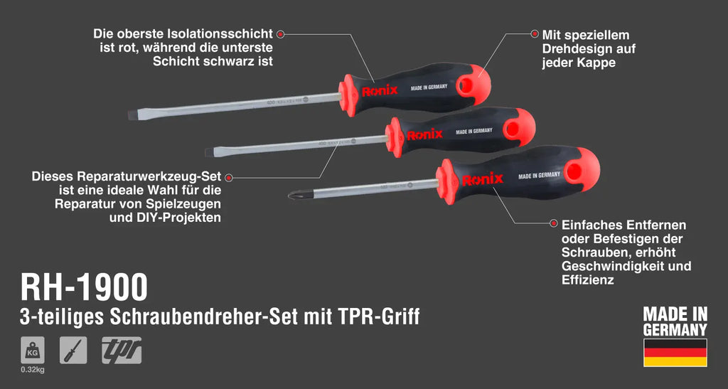 Ronix Das 3 teilige Schraubendreher Set mit TPR Griffen