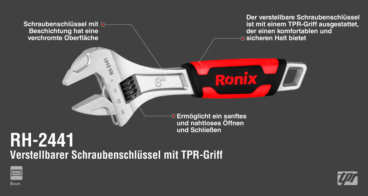 Ronix Verstellbarer Schraubenschlüssel mit TPR-Griff 8 Zoll