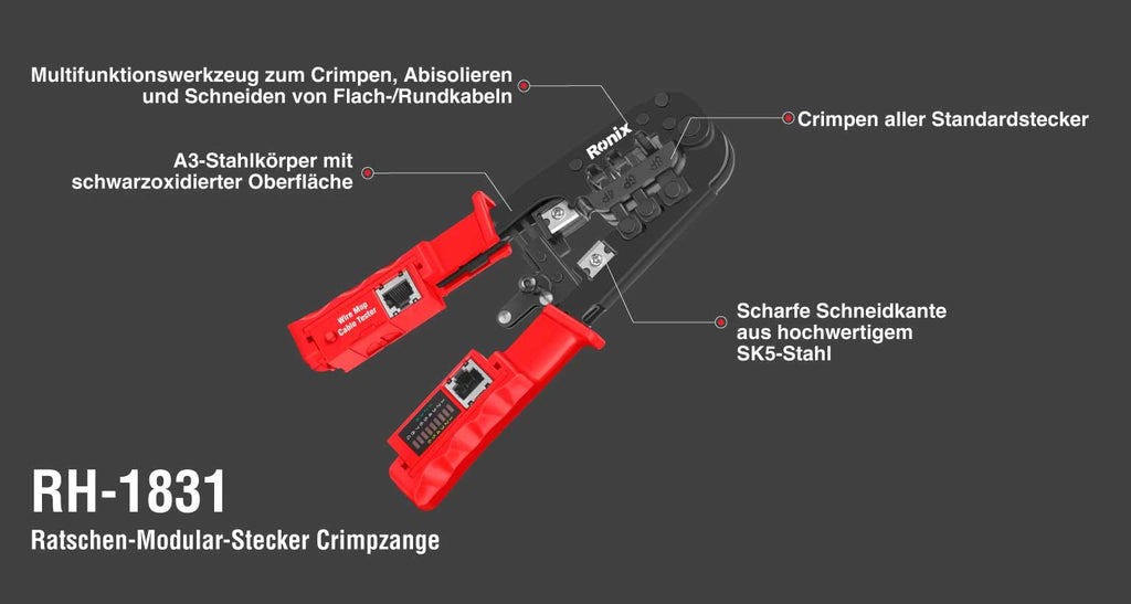 Ronix Crimpzange modular mit integrierter Prüfvorrichtung