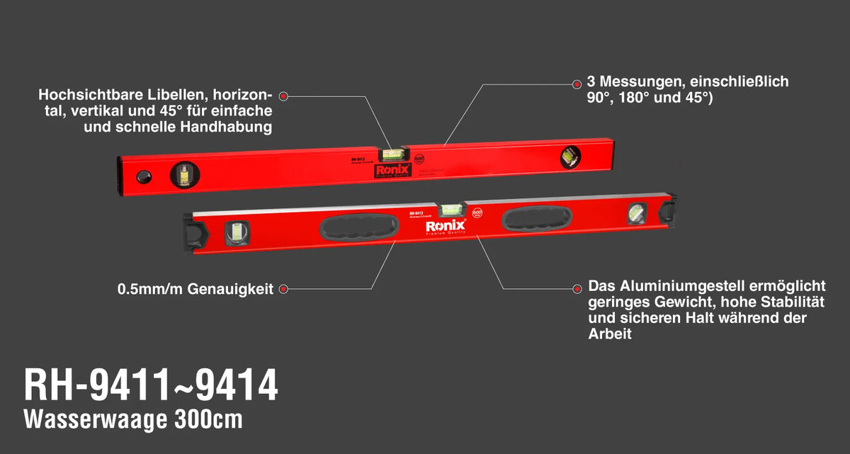Ronix Wasserwaage 800 cm - Genauigkeit 0,5 mm
