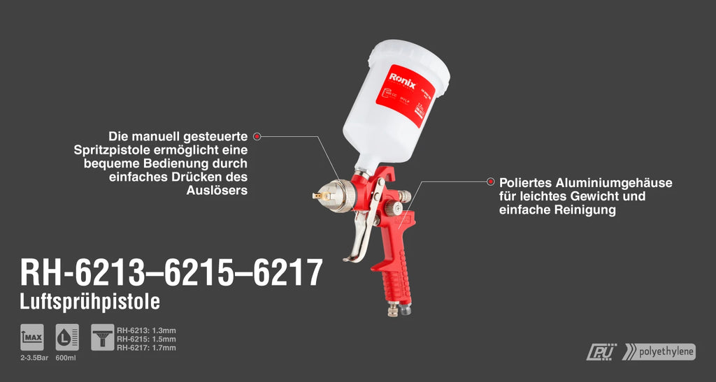 Ronix Druckluft-Spritzpistole H-827-1,7 mm