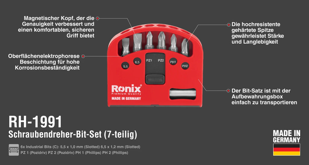 Ronix 7 teiliges Schraubendreher Bit Set