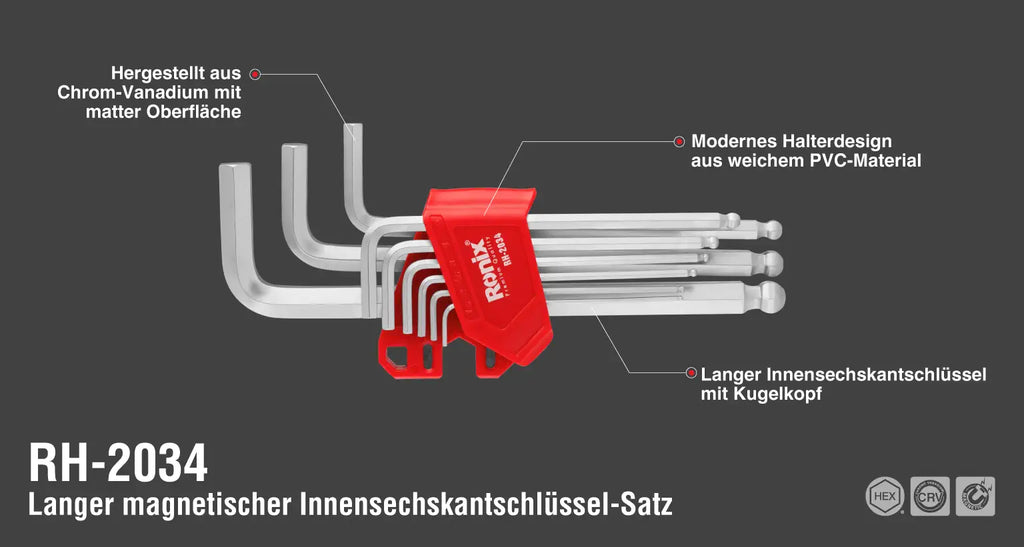 Ronix Magnetisches Innensechskantschlüssel-Set Cr-V , (9-teilig)