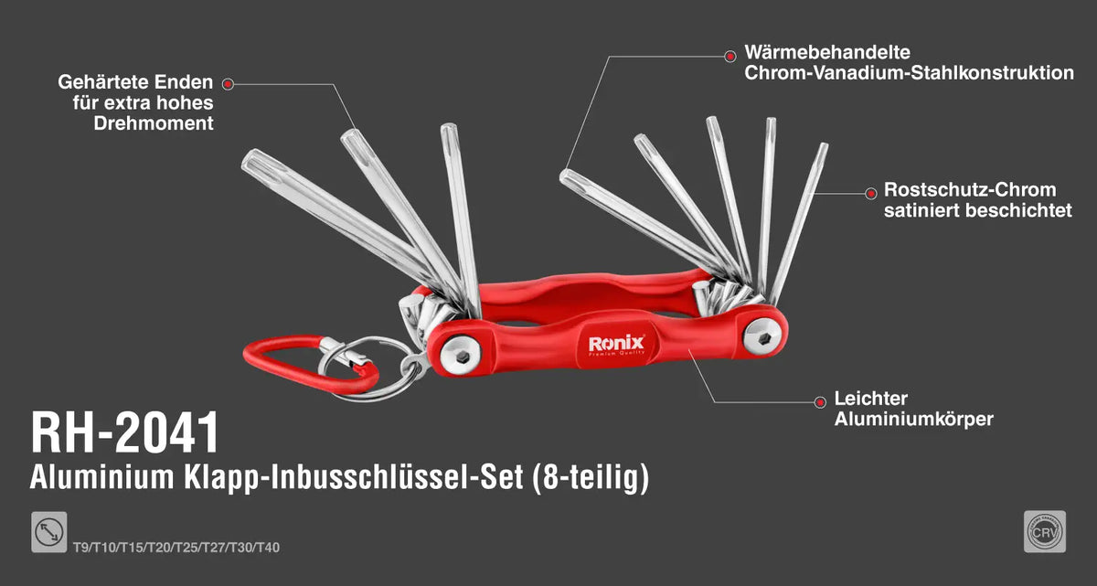 Ronix Faltbarer Aluminium-Torx-Schlüsselsatz (8-teilig)