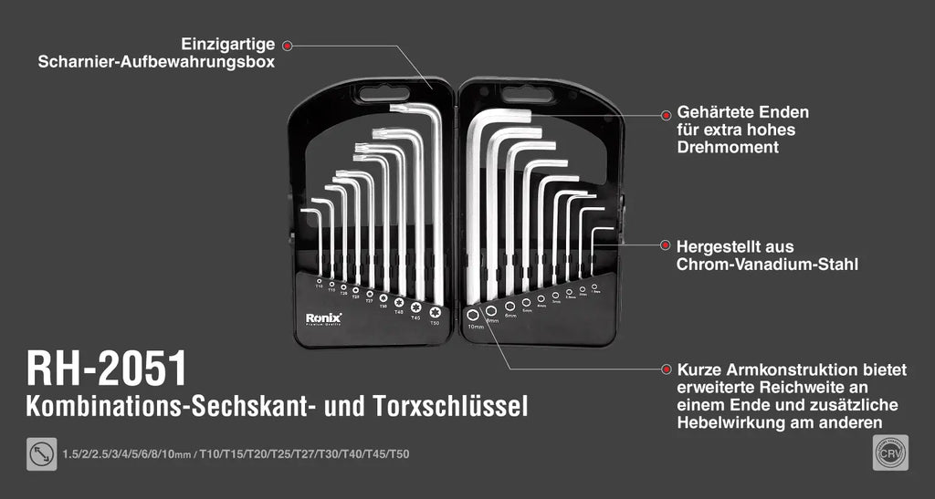 Ronix Kurzer Kombi-Innensechskantschlüsselsatz (18-teilig)
