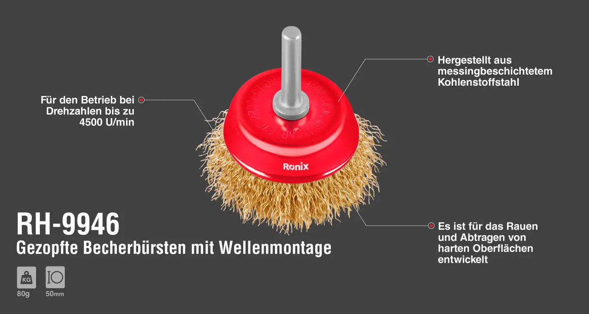 Ronix Gewellte Topfbürste mit Welle 50 mm