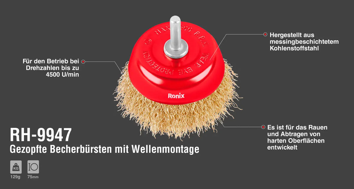 Ronix Gekrimpte Schaft-Topfbürsten 75 mm