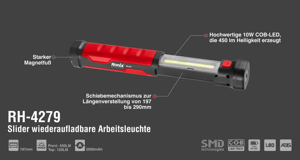 Ronix Wiederaufladbare Slider-Arbeitsleuchte