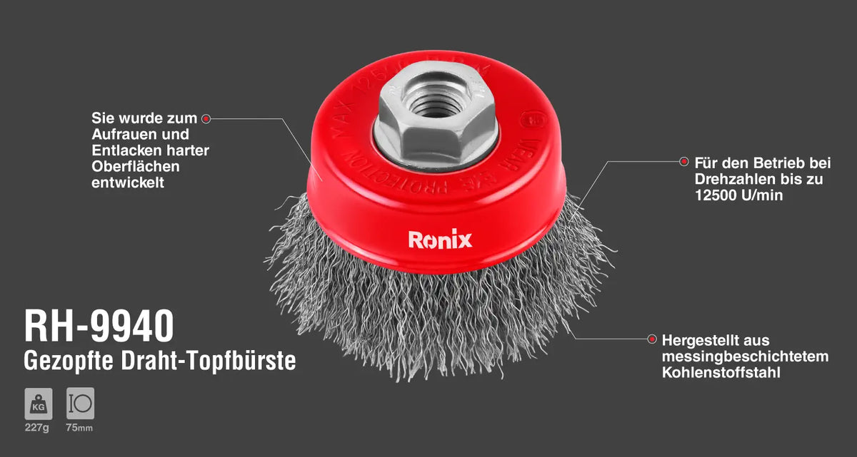 Ronix Gewellte Topfbürste 75 mm