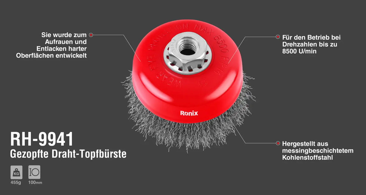Ronix Gewellte Topfbürste 100 mm