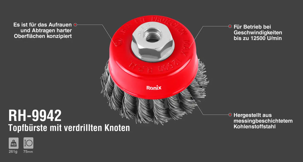 Ronix Tassenbürste mit gedrehtem Knoten 75 mm