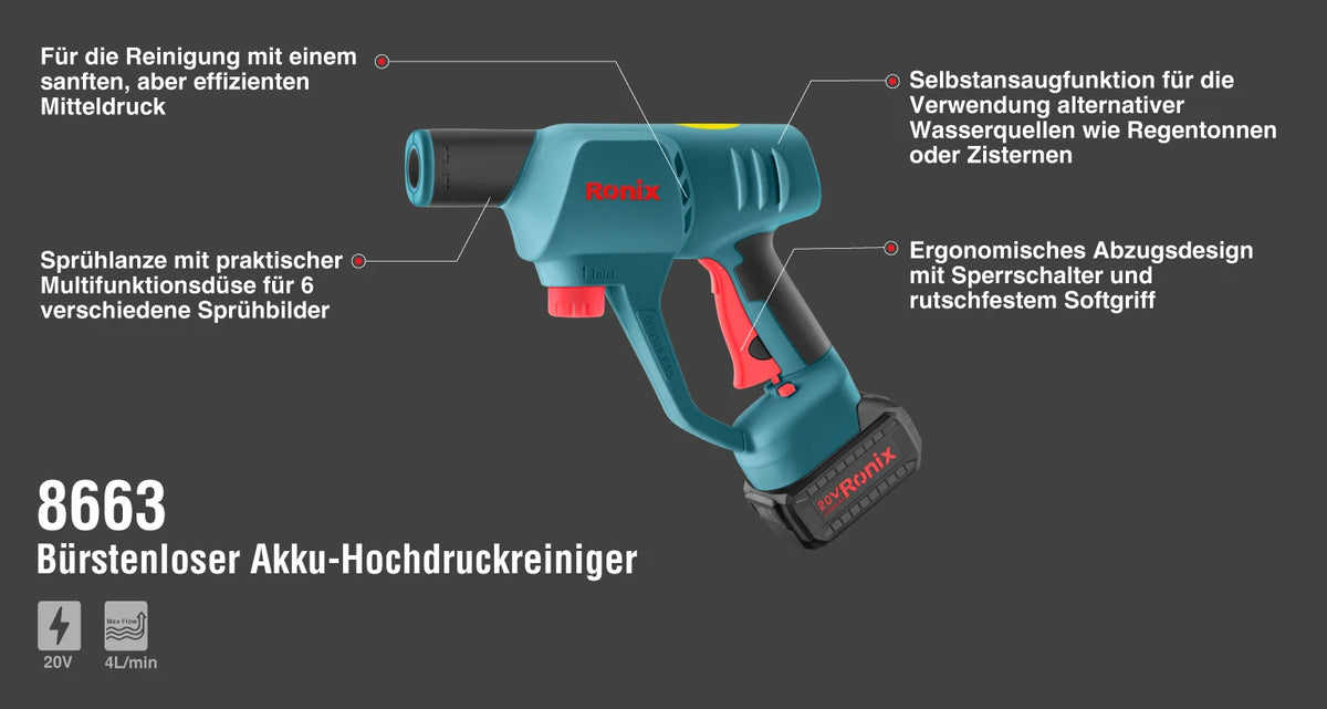 Ronix Bürstenloser Akku-Hochdruckreiniger
