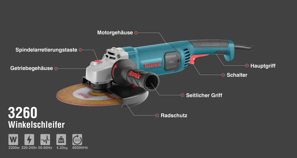 Ronix Winkelschleifer 2200 W - 230 mm - 6600 U/min