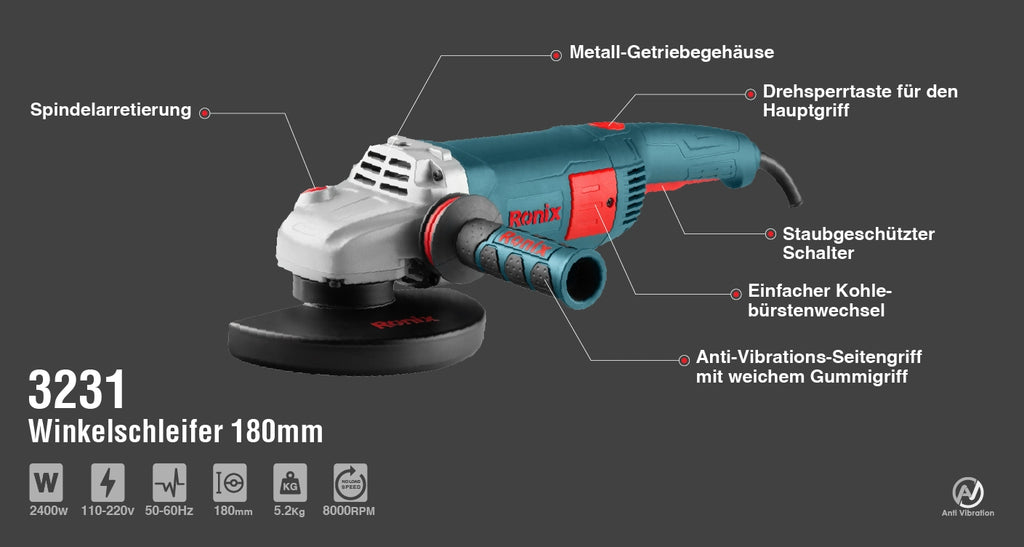 Ronix Winkelschleifer 2400 W-180 mm
