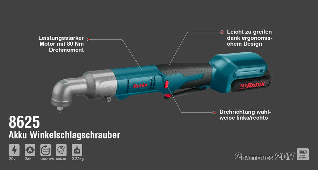 Ronix Akku Winkelschlagschrauber 20 V