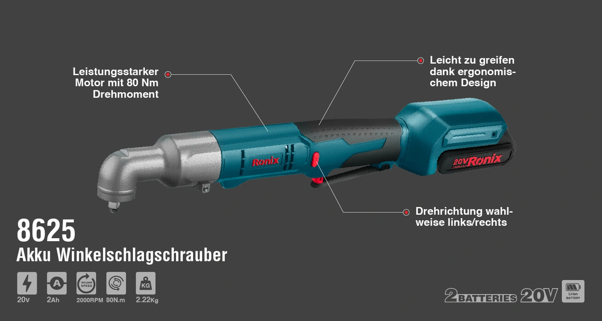 Ronix Akku Winkelschlagschrauber 20 V