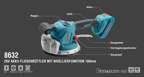 Ronix 20 V Akku-Fliesen-Vibrations-Nivelliermaschine, 180 mm