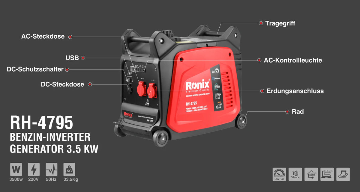 Ronix Benzin Inverter Generator 3 5 kW 7 5 L