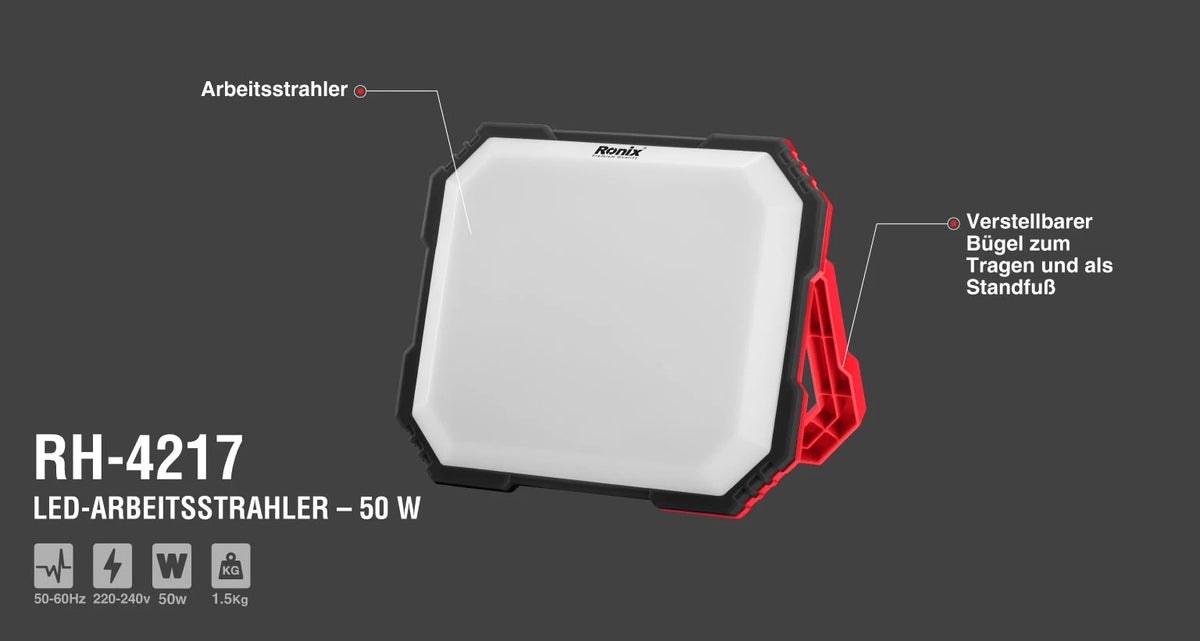 Ronix LED - Arbeitsleuchte mit Steckdosen 50 W