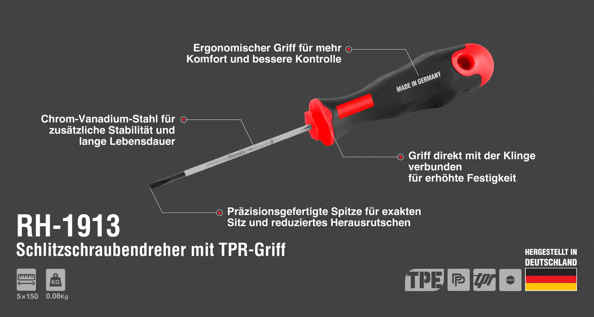 Ronix Schlitzschraubendreher mit TPR-Griff – 5 × 150 mm
