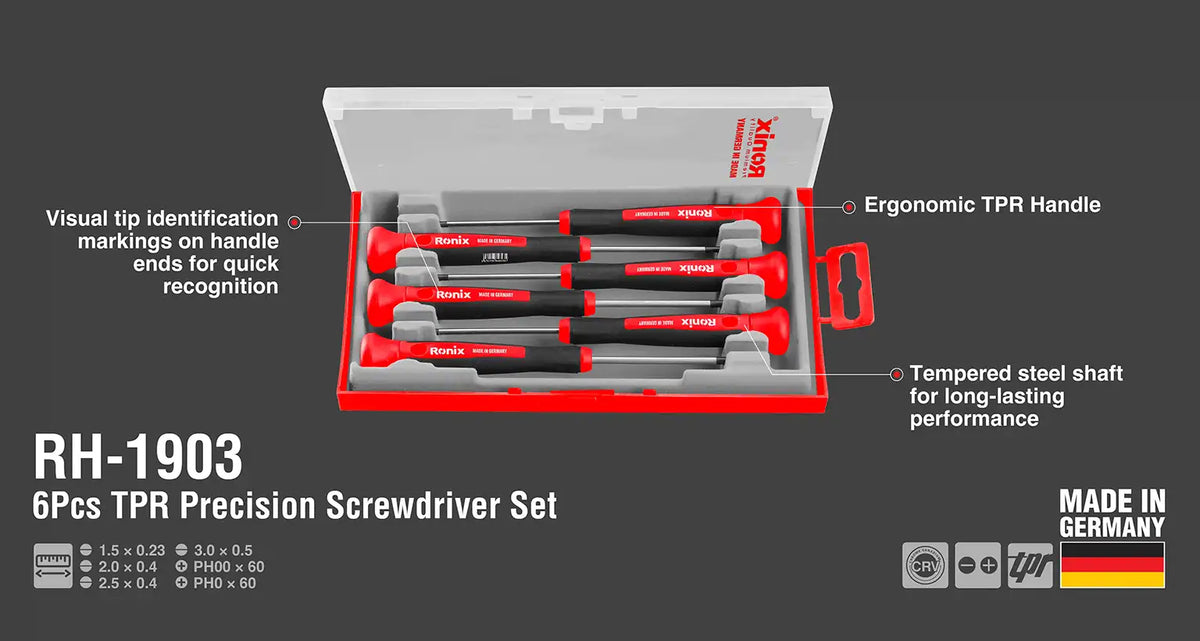 Ronix 6-teiliges Präzisions-Schraubendreher-Set mit TPR-Griffen