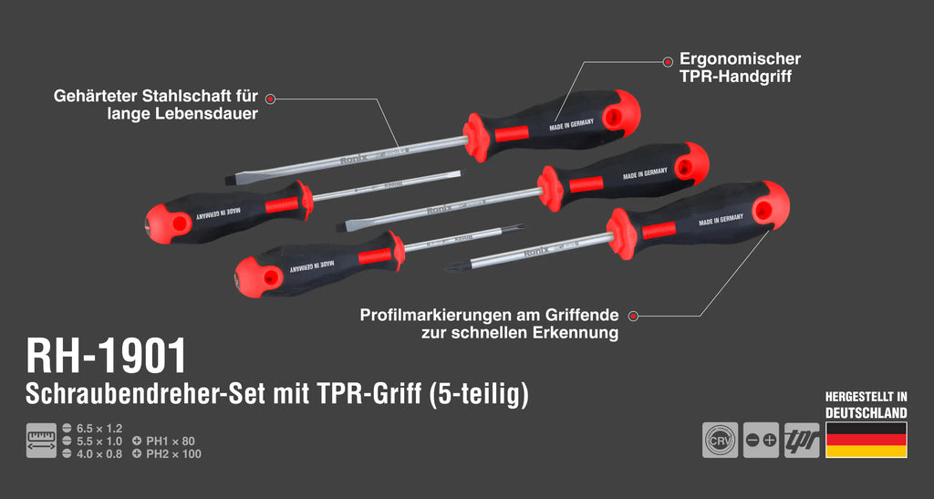 Ronix 5-teiliges Schraubendreher-Set mit TPR-Griff