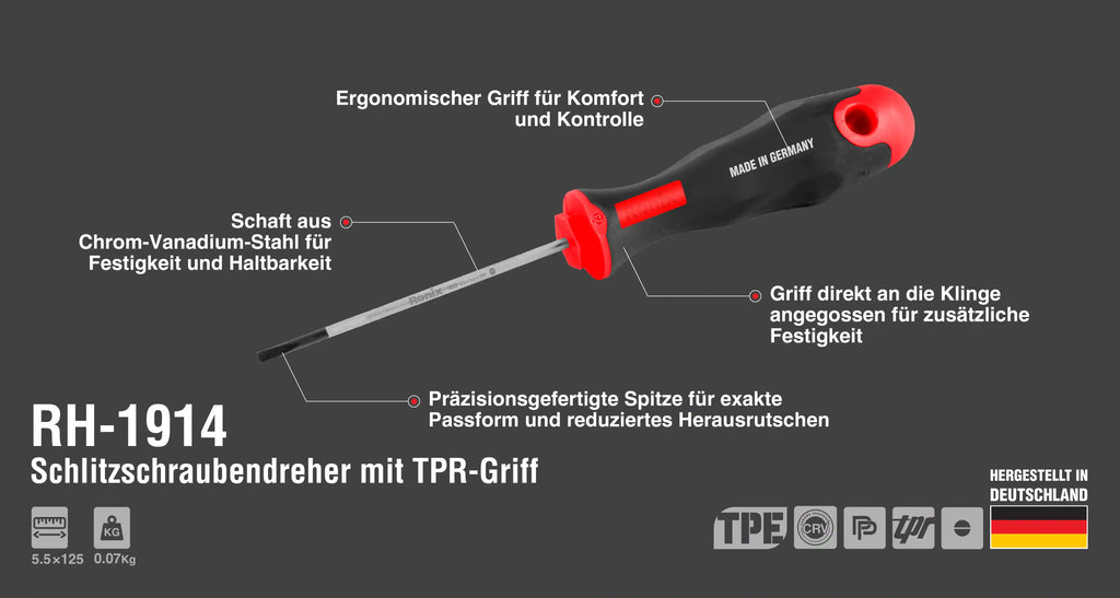 Ronix Schlitzschraubendreher mit TPR-Griff 5,5 × 125 mm