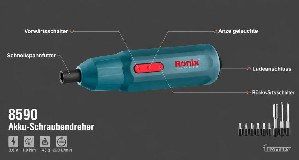 Ronix Akku-Schraubendreher 3,67 V, 1,0 Nm