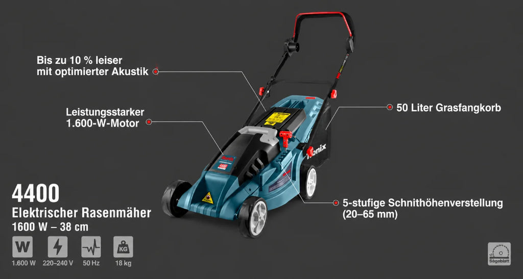 Ronix Elektrischer Rasenmäher 1600W 380mm