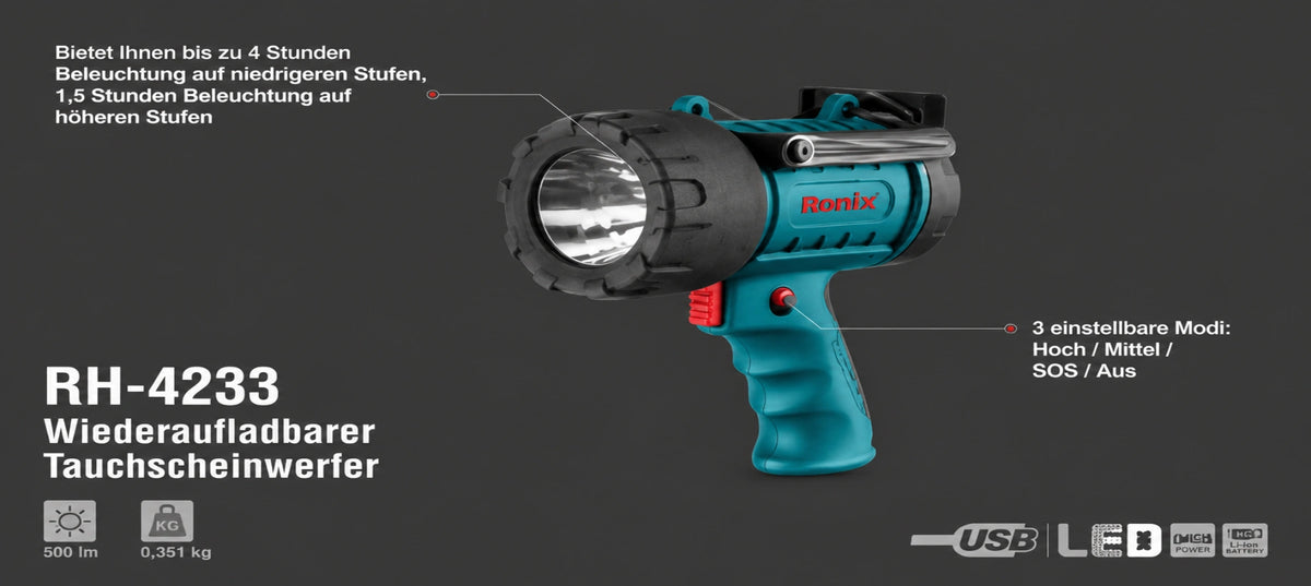 Ronix Wiederaufladbarer Tauchscheinwerfer 500 lm