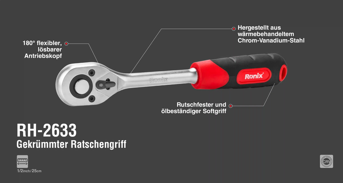 Ronix Gekrümmter Ratschengriff 1/2 Zoll