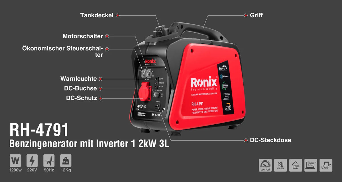 Ronix Benzin-Inverter-Stromerzeuger 1.2 Kw-3L